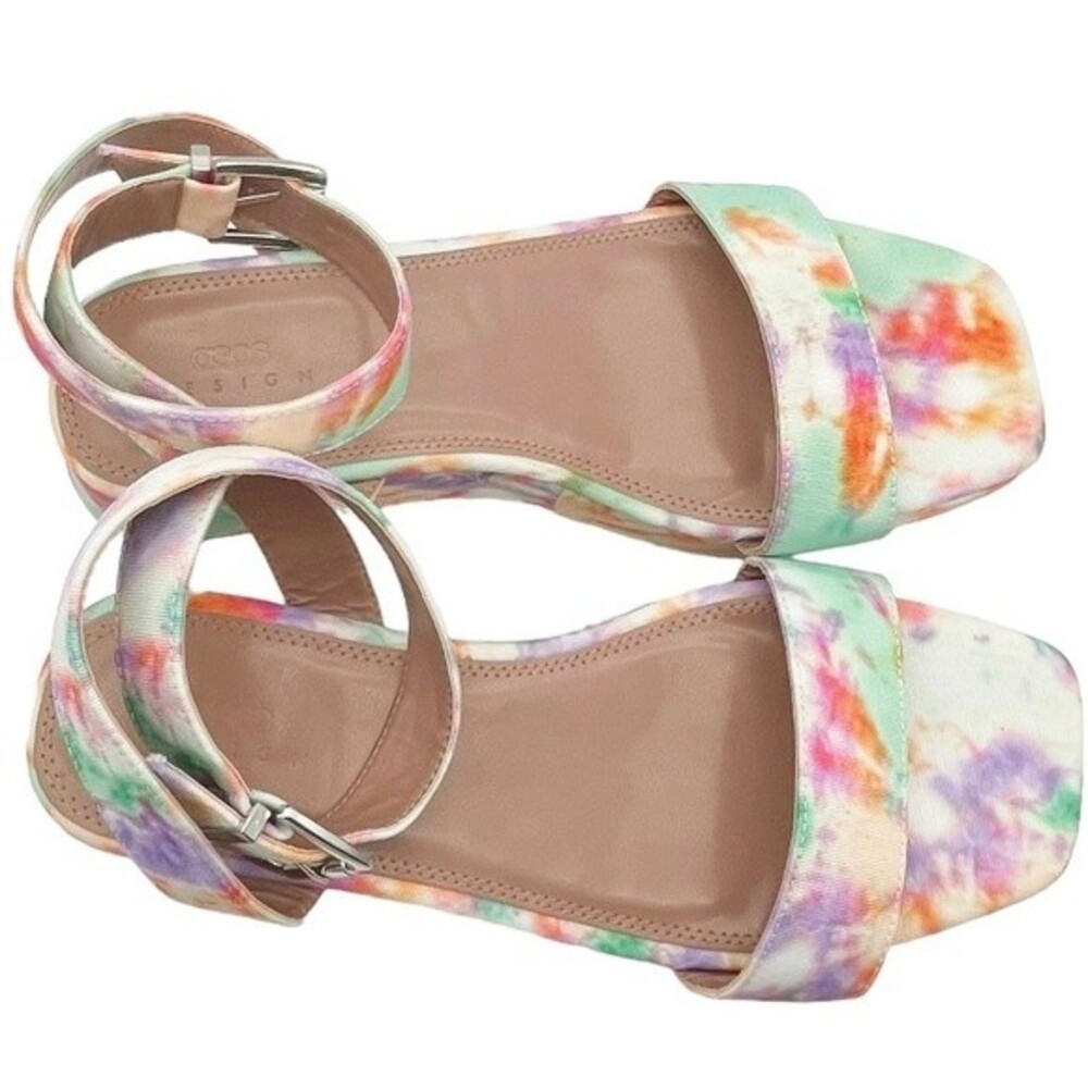 NWT ASOS Tatiana Flatform Ankle Wrap Sandals Bright Pastel Cloud Tie Dye Size 10 - Picture 5 of 16